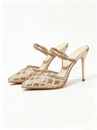 Todi Sequin Mesh Crystal Strap Mules