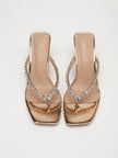 Como Crystal Thong Square Toe Heeled Mules