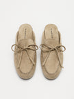 Ischia Bow Front Moccasin Suede Mule Loafers