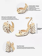 Mescini - Cream polka dot block heel sandal measured at 10.2 cm, spec sheet view, US
