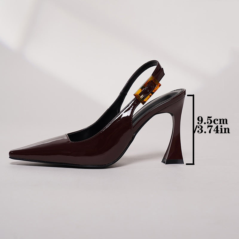 Mescini - Burgundy slingback pump with the heel measured at 9.5 cm, spec side view, US
