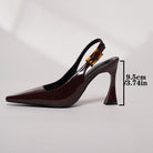 Mescini - Burgundy slingback pump with the heel measured at 9.5 cm, spec side view, US