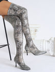 Olvera Snake Print Over-The-Knee Stretch Boots - Gray