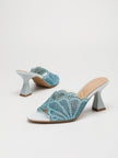 Agate Pearl Fan Open Toe Heeled Mules