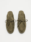 Ischia Bow Front Moccasin Suede Mule Loafers