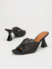 Agate Pearl Fan Open Toe Heeled Mules