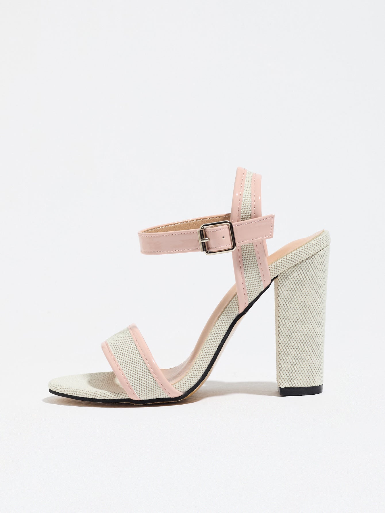 Mescini pink block heel ankle strap sandals, side profile showing the buckle closure, US women's sizes