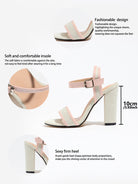 Mescini pink block heel ankle strap sandals, feature graphic with the height marked at 10 cm, US women's sizes