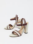 Mescini wine red block heel ankle strap sandals, angled pair view in studio light, US women's sizes