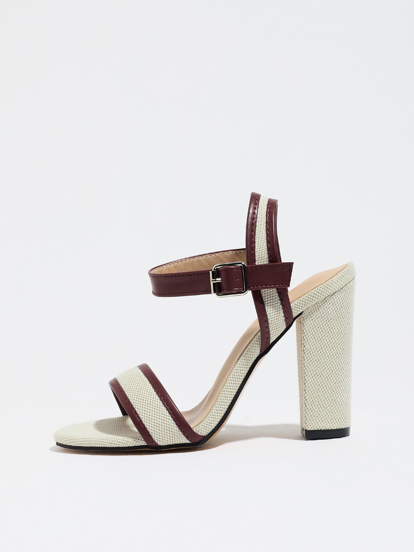 Mescini wine red block heel ankle strap sandals, side profile of one shoe on white, US women's sizes