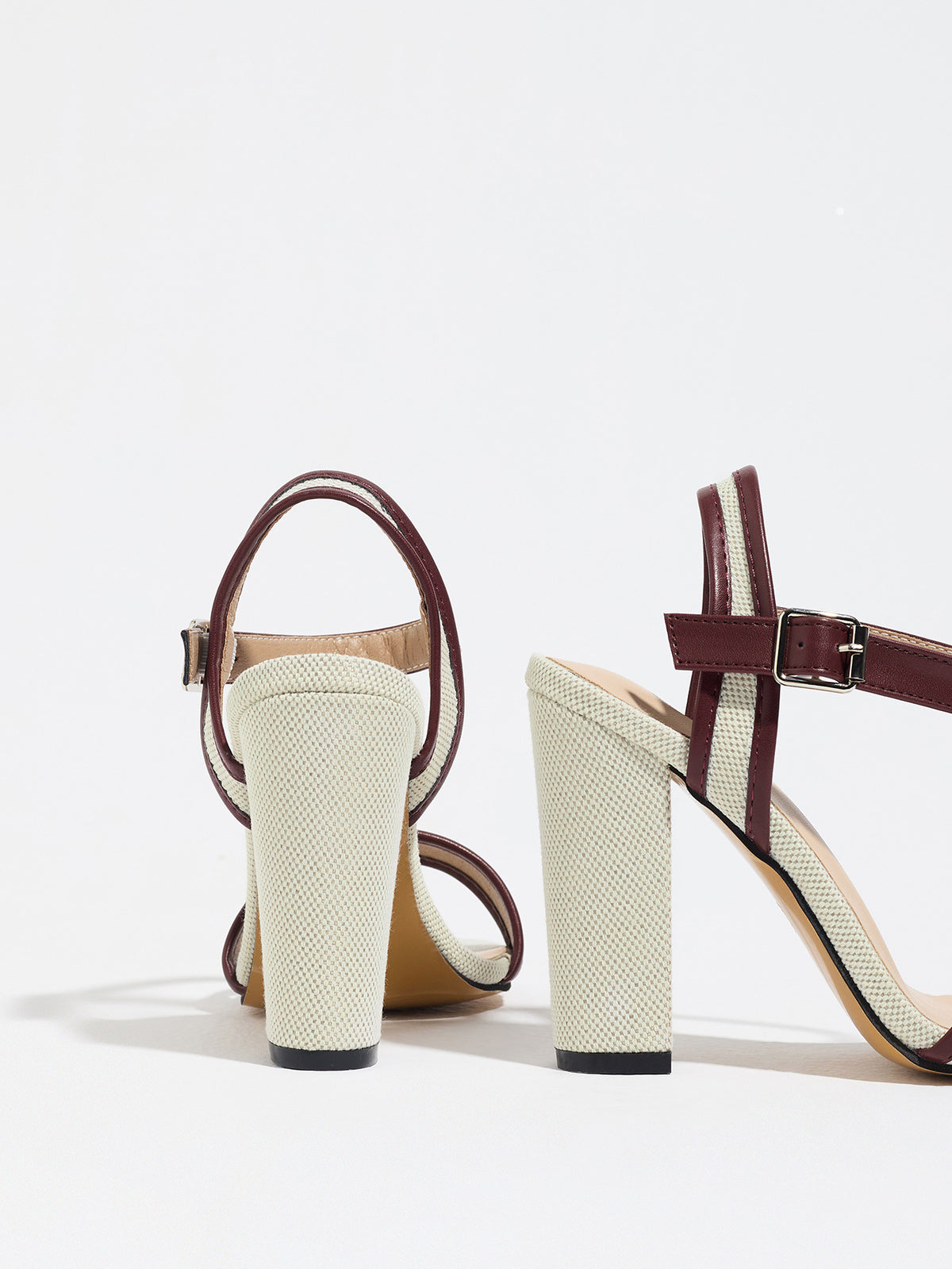 Mescini wine red block heel ankle strap sandals, back view of the pair from above, US women's sizes
