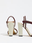 Mescini wine red block heel ankle strap sandals, back view of the pair from above, US women's sizes