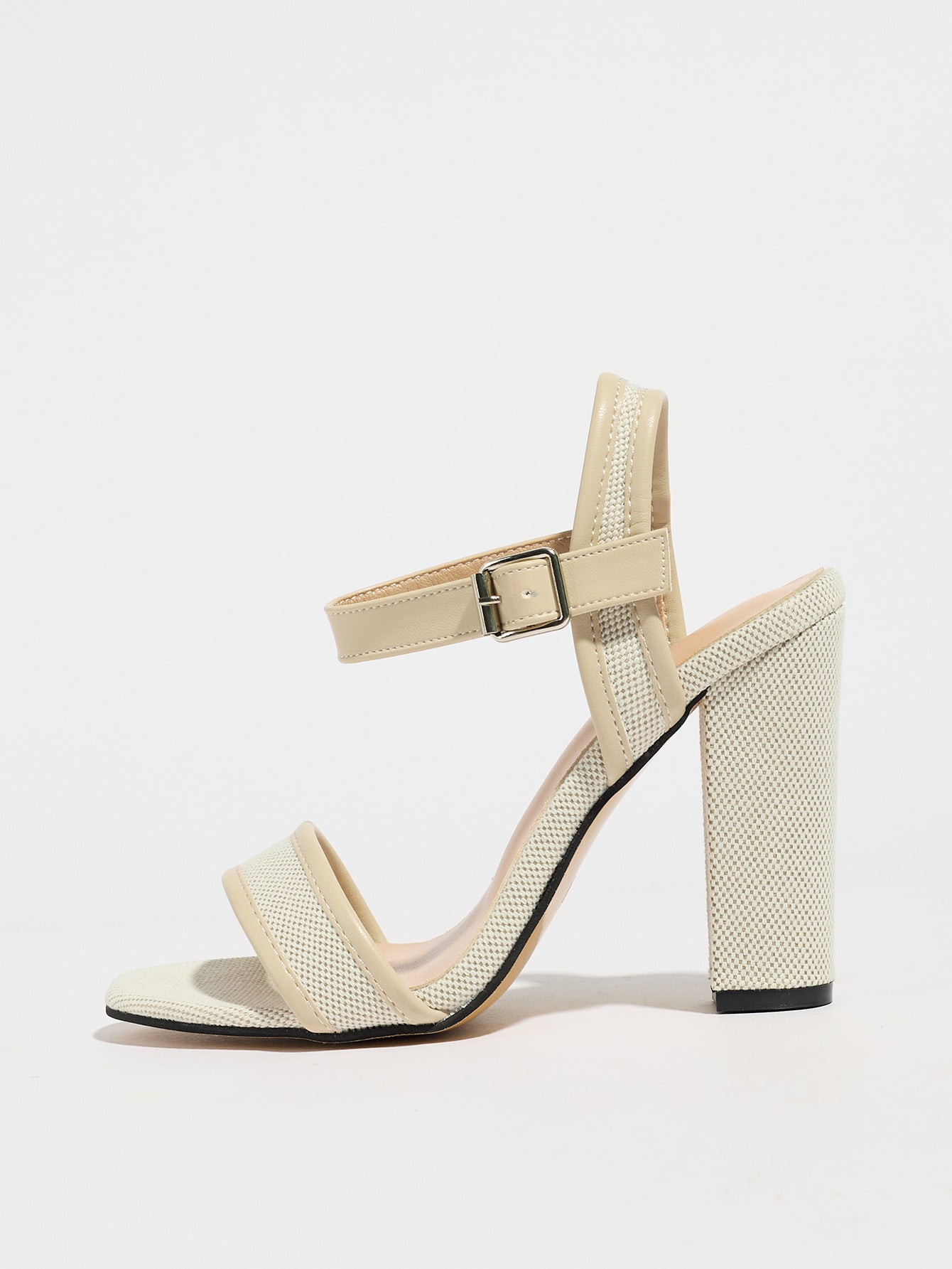 Mescini apricot block heel ankle strap sandals, single shoe seen from the side, US women's sizes