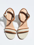 Mescini brown block heel ankle strap sandals, overhead view of the pair, US women's sizes