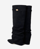 Mescini black slouchy knee high boots, rear view of the gathered shaft, US sizes