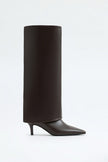Mescini dark brown fold over knee high boots, side view of the folded shaft, US sizes