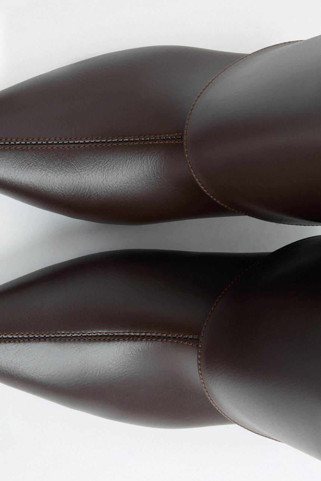 Mescini dark brown fold over knee high boots, close view of the shaft seam and fold, US sizes