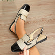 Mescini – black cap toe slingback sandal showing the buckled back strap, US women's sizes