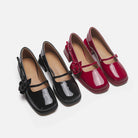 Mescini - black and red rose square toe mary jane heels side by side, US women's sizes