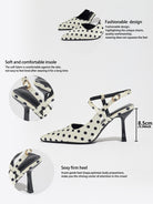 Mescini white polka dot slingback heels, supplier design panel with notes, US women's sizes
