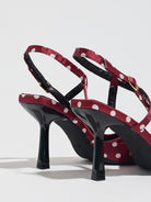 Mescini burgundy polka dot slingback heels, rear view of the standing pair, US women's sizes
