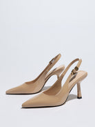Mescini – Nude patent slingback pumps, angled studio pair on white, US women's sizes