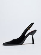 Mescini – Black patent pointed toe slingback pump, single shoe side profile, US women's sizes