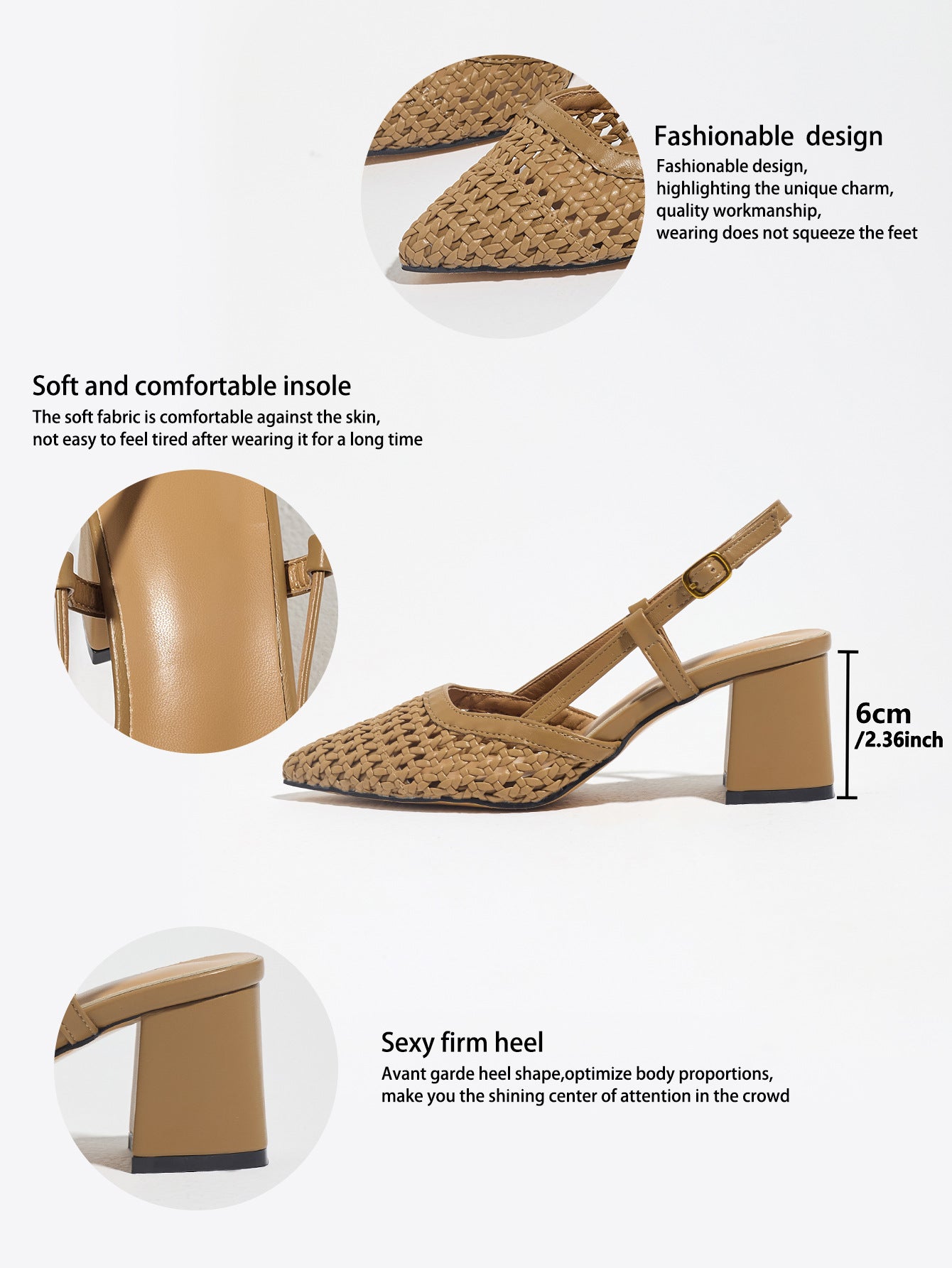 Mescini brown woven pointed toe block heel pumps, supplier design panel, US women's sizes
