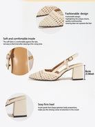 Mescini off-white woven pointed toe block heel pumps, supplier design panel, US women's sizes