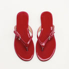 Mescini red toe post low heel slide sandals, the pair seen from directly above, US women's sizes
