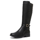 Mescini black quilted knee high boots single boot with buckle strap, US women's sizes