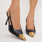 Mescini – Black slingback heels adjustable back strap and buckle detail, US women's sizes