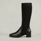 Mescini - black knit knee high boots, full side view of the ribbed shaft, US women's sizes