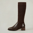 Mescini - dark brown knit knee high boots, full side view of the ribbed shaft, US women's sizes