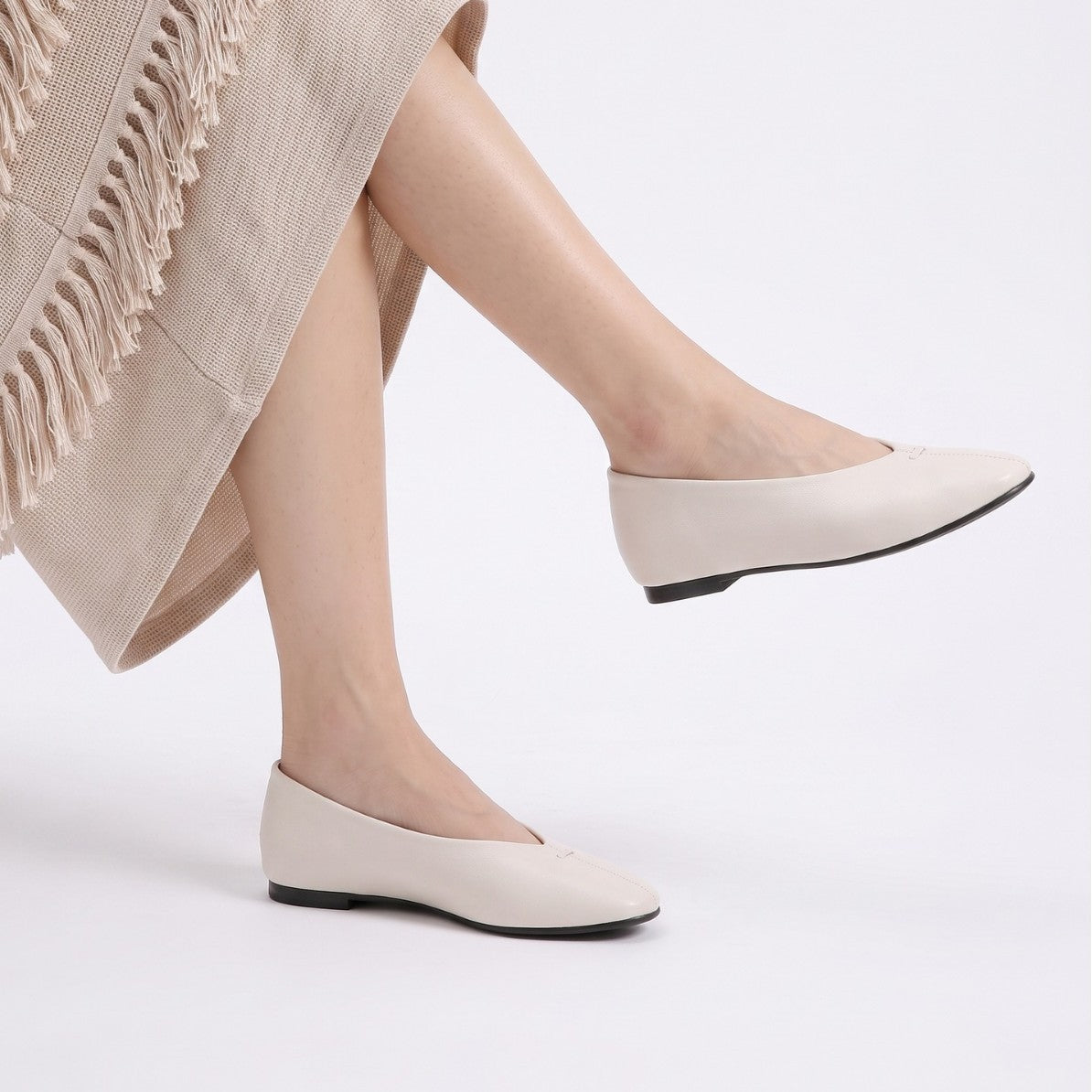 Mescini - off-white ballet flat worn, rounded toe and low collar, US women's sizes
