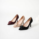 Mescini burgundy square ring pointed toe pumps, all three colors side by side, US women's sizes