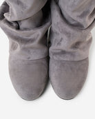 Mescini grey slouchy mid calf boots, rounded toes seen from above, US size guide