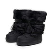 Mescini - black faux fur snow boots with studded strap, angled pair view, US women's sizes