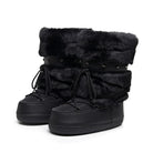 Mescini - black faux fur snow boots with studded strap, angled pair view, US women's sizes