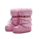Mescini - pink faux fur platform snow boots seen as a pair from the front, US women's sizes