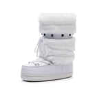 Mescini - white platform snow boot, single side view of the lug sole, US women's sizes