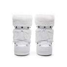 Mescini - white faux fur snow boots seen from the back as a pair, US women's sizes