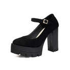 Mescini black platform Mary Jane block heel pump, single shoe with crystal buckle, US women's sizes