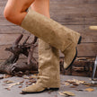 Mescini - khaki fold over knee high boot worn on the model outdoors, US women's sizes