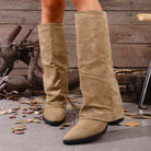 Mescini - khaki wide calf knee high boots standing, cuff turned down, US women's sizes
