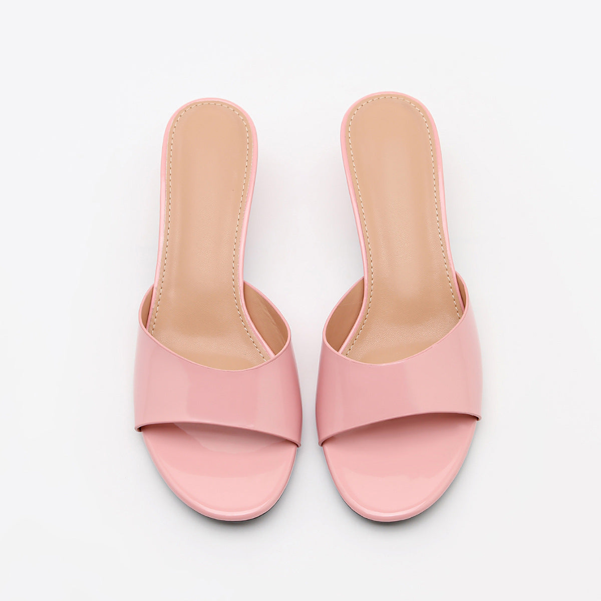 Mescini pink square toe slide kitten heel sandals, pair seen from above, US women's sizes
