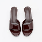 Mescini burgundy square toe slide kitten heel sandals, pair seen from above on white, US women's sizes