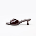 Mescini burgundy square toe slide kitten heel sandals, single shoe in side profile, US women's sizes
