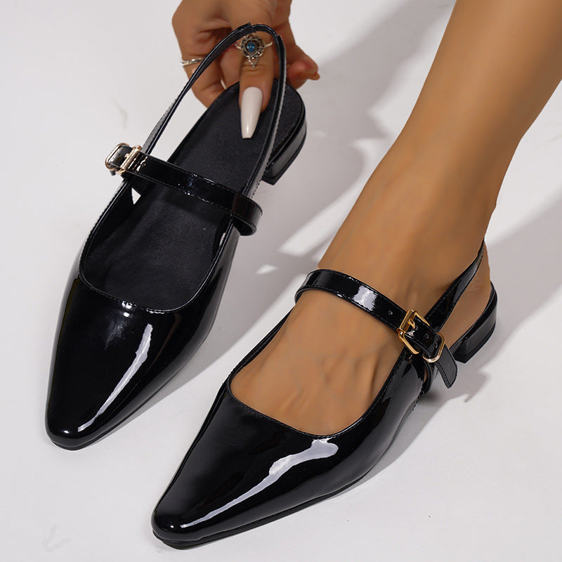 Mescini – Black pointed toe mary jane slingback, full front view, US women's sizes