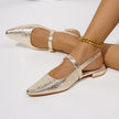 Mescini – Gold crackle finish mary jane slingback, pointed toe detail, US women's sizes